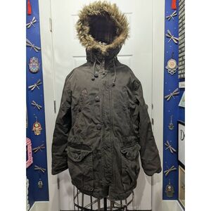 American Eagle Heavyweight Parka Military Field Jacket with Faux Fur Hood